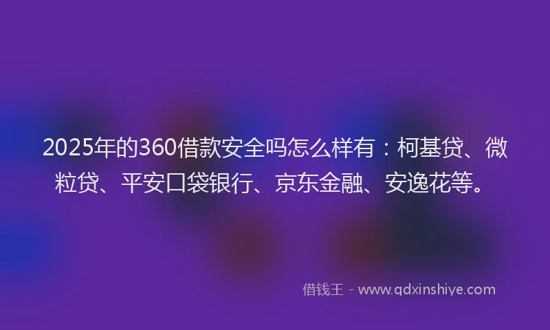 2025年的360借款安全吗怎么样有：柯基贷、微粒贷、平安口袋银行、京东金融、安逸花等。