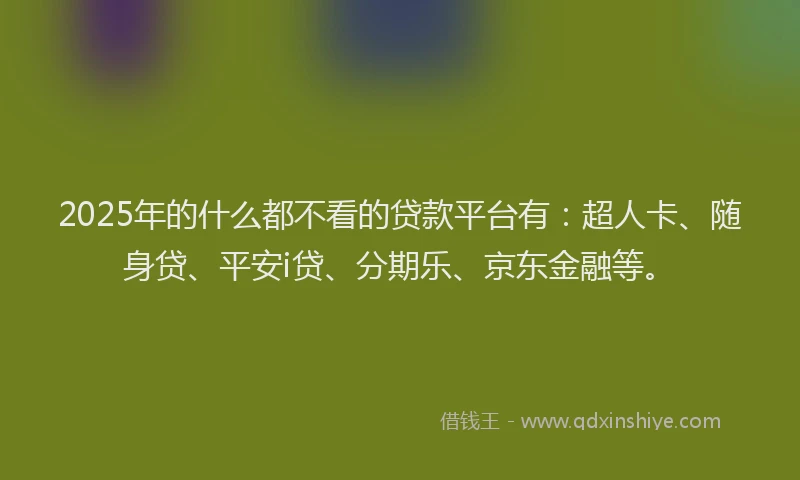 2025年的什么都不看的贷款平台有：超人卡、随身贷、平安i贷、分期乐、京东金融等。