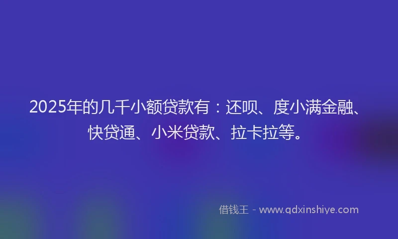 2025年的几千小额贷款有：还呗、度小满金融、快贷通、小米贷款、拉卡拉等。