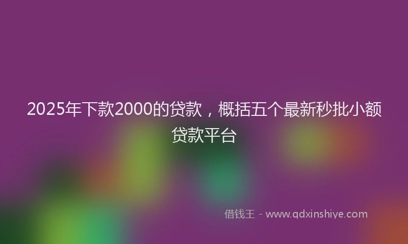 2025年下款2000的贷款，概括五个最新秒批小额贷款平台