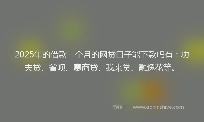 2025年的借款一个月的网贷口子能下款吗有：功夫贷、省呗、惠商贷、我来贷、融逸花等。