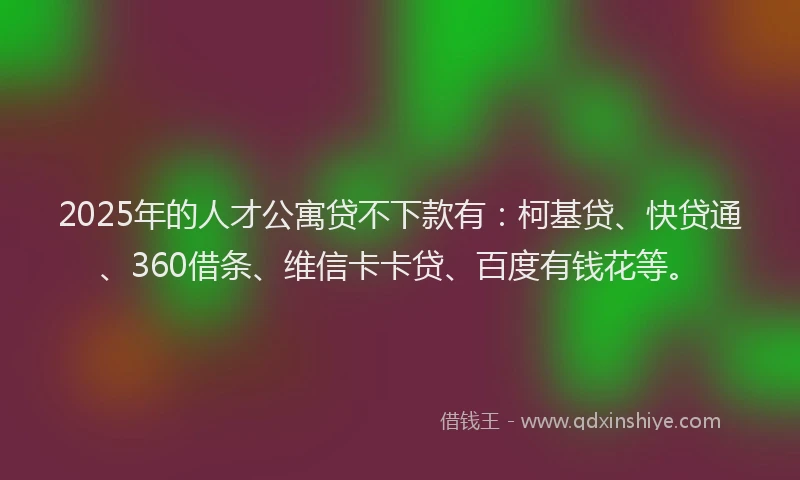 2025年的人才公寓贷不下款有：柯基贷、快贷通、360借条、维信卡卡贷、百度有钱花等。