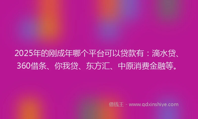 2025年的刚成年哪个平台可以贷款有：滴水贷、360借条、你我贷、东方汇、中原消费金融等。