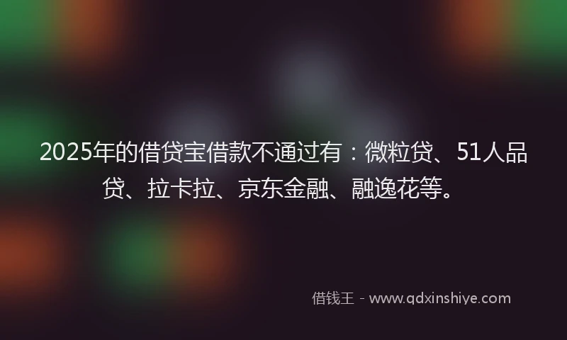2025年的借贷宝借款不通过有：微粒贷、51人品贷、拉卡拉、京东金融、融逸花等。