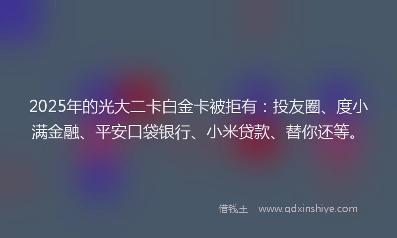2025年的光大二卡白金卡被拒有：投友圈、度小满金融、平安口袋银行、小米贷款、替你还等。