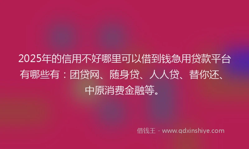 2025年的信用不好哪里可以借到钱急用贷款平台有哪些有：团贷网、随身贷、人人贷、替你还、中原消费金融等。