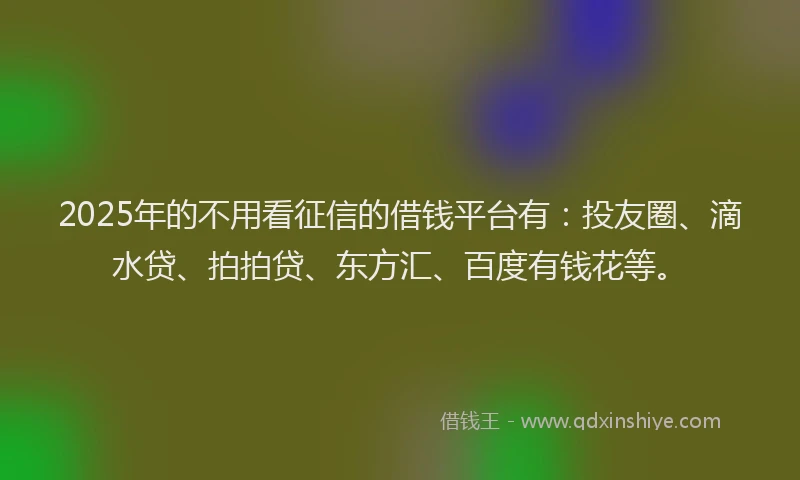 2025年的不用看征信的借钱平台有：投友圈、滴水贷、拍拍贷、东方汇、百度有钱花等。
