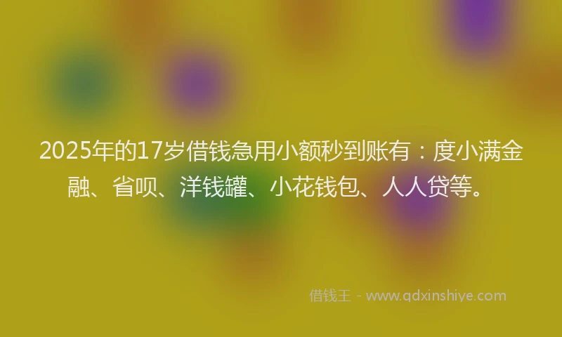 2025年的17岁借钱急用小额秒到账有：度小满金融、省呗、洋钱罐、小花钱包、人人贷等。