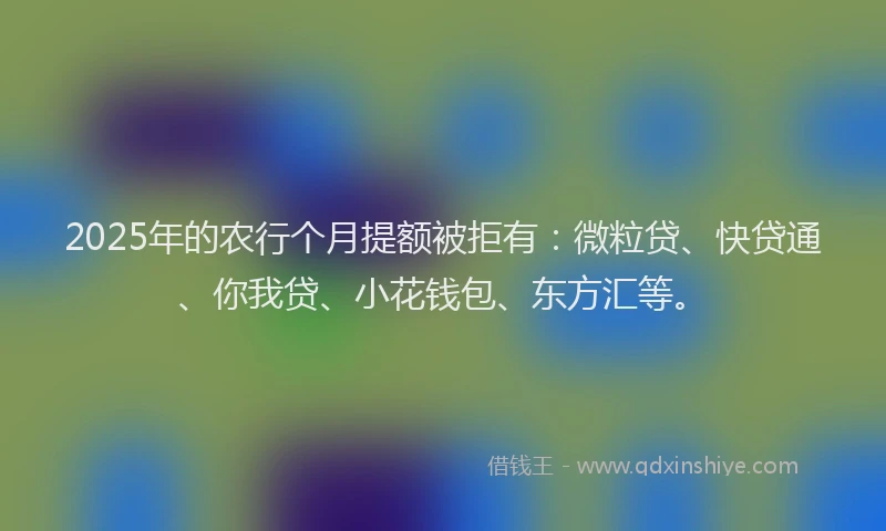 2025年的农行个月提额被拒有：微粒贷、快贷通、你我贷、小花钱包、东方汇等。