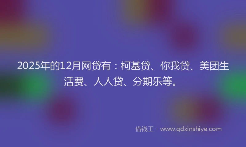 2025年的12月网贷有：柯基贷、你我贷、美团生活费、人人贷、分期乐等。