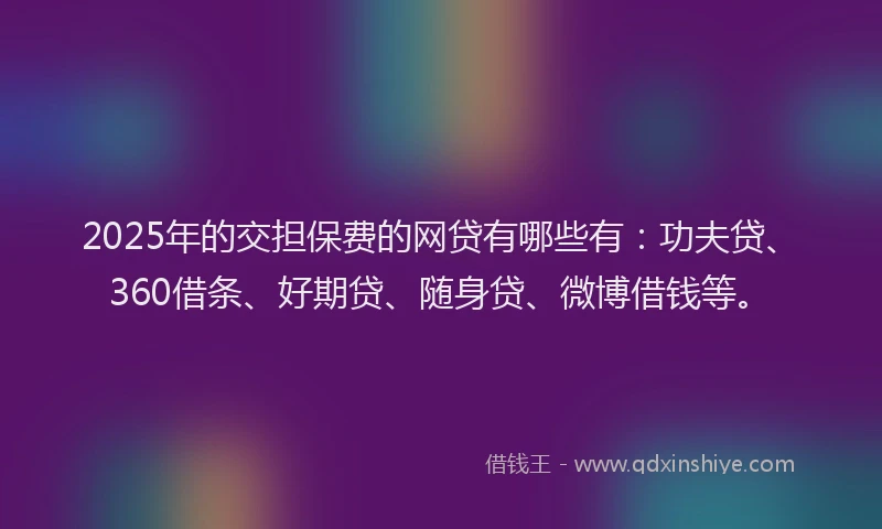 2025年的交担保费的网贷有哪些有：功夫贷、360借条、好期贷、随身贷、微博借钱等。