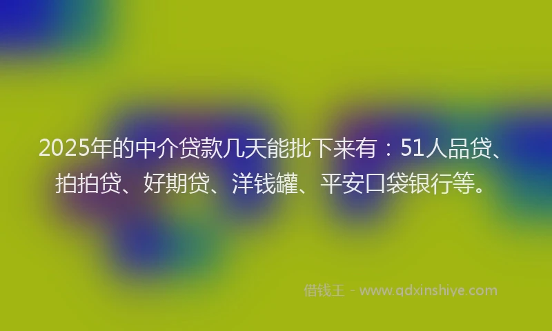 2025年的中介贷款几天能批下来有：51人品贷、拍拍贷、好期贷、洋钱罐、平安口袋银行等。