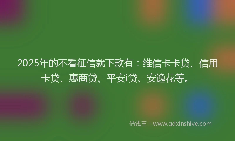 2025年的不看征信就下款有：维信卡卡贷、信用卡贷、惠商贷、平安i贷、安逸花等。