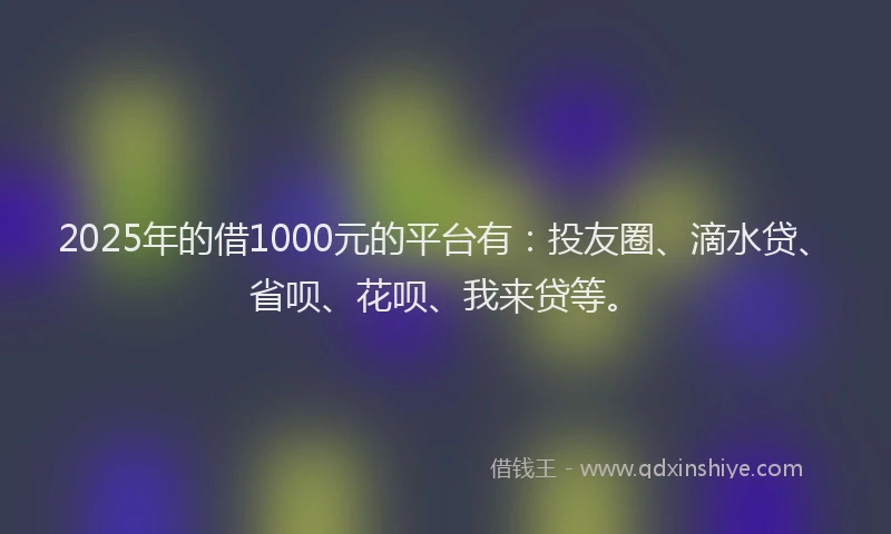 2025年的借1000元的平台有：投友圈、滴水贷、省呗、花呗、我来贷等。