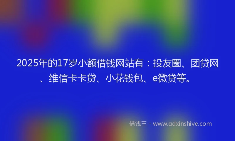 2025年的17岁小额借钱网站有：投友圈、团贷网、维信卡卡贷、小花钱包、e微贷等。