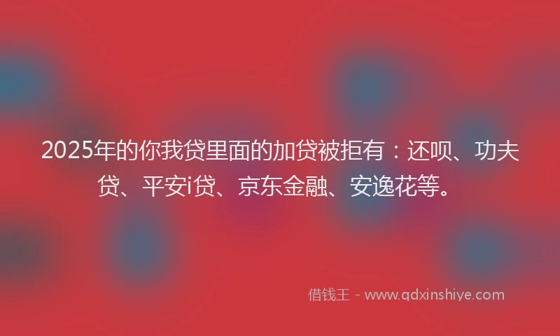 2025年的你我贷里面的加贷被拒有：还呗、功夫贷、平安i贷、京东金融、安逸花等。