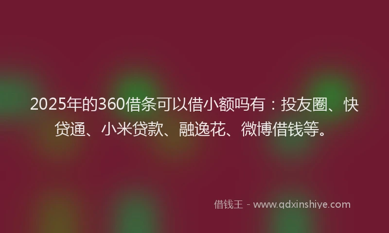 2025年的360借条可以借小额吗有：投友圈、快贷通、小米贷款、融逸花、微博借钱等。
