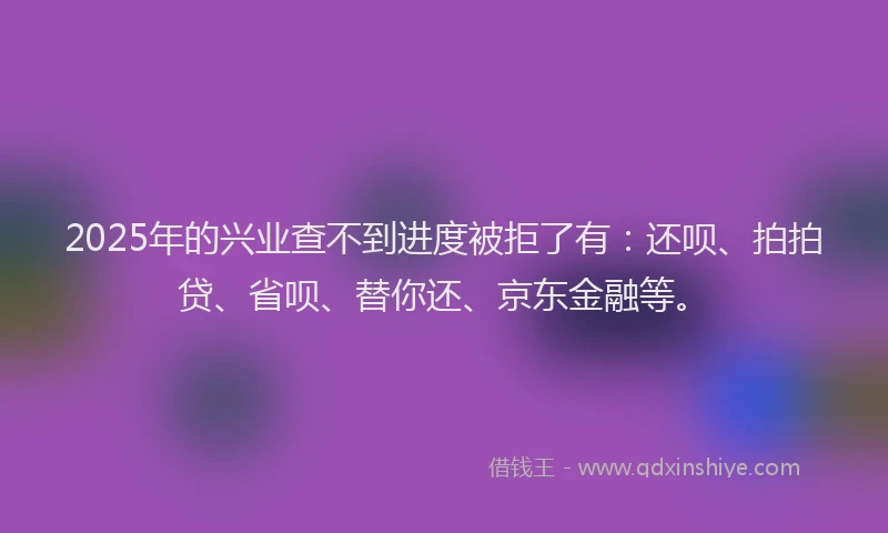 2025年的兴业查不到进度被拒了有：还呗、拍拍贷、省呗、替你还、京东金融等。