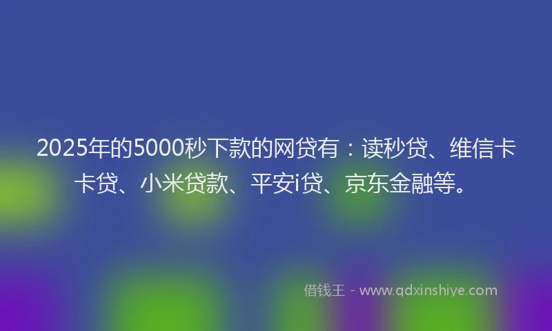 2025年的5000秒下款的网贷有：读秒贷、维信卡卡贷、小米贷款、平安i贷、京东金融等。