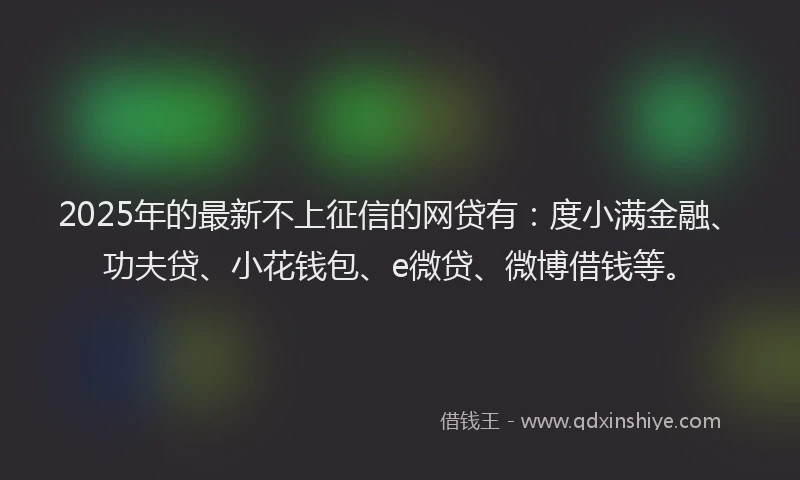 2025年的最新不上征信的网贷有：度小满金融、功夫贷、小花钱包、e微贷、微博借钱等。