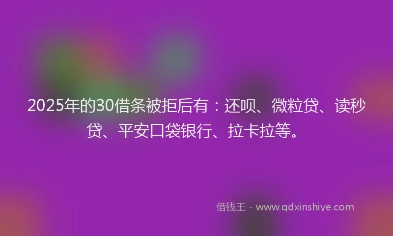 2025年的30借条被拒后有：还呗、微粒贷、读秒贷、平安口袋银行、拉卡拉等。