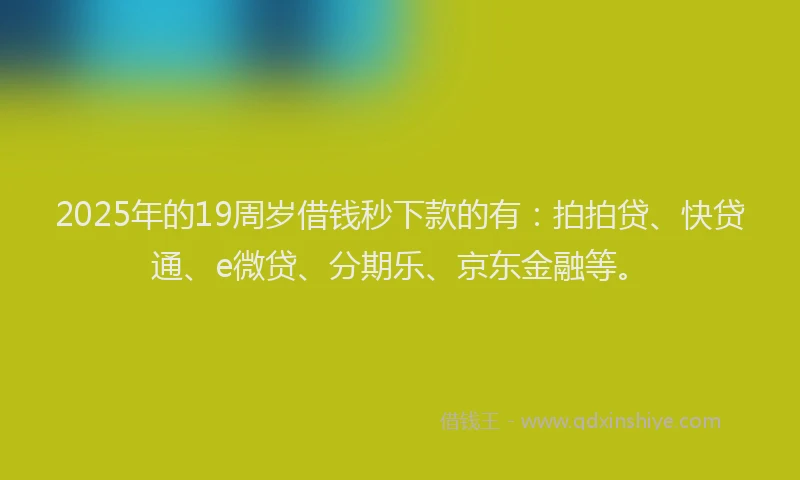 2025年的19周岁借钱秒下款的有：拍拍贷、快贷通、e微贷、分期乐、京东金融等。