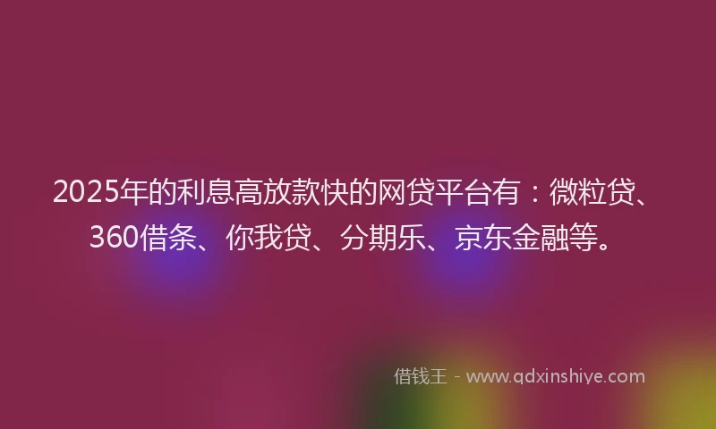2025年的利息高放款快的网贷平台有：微粒贷、360借条、你我贷、分期乐、京东金融等。