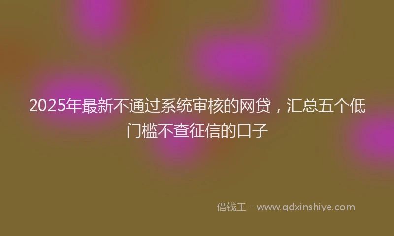 2025年最新不通过系统审核的网贷，汇总五个低门槛不查征信的口子