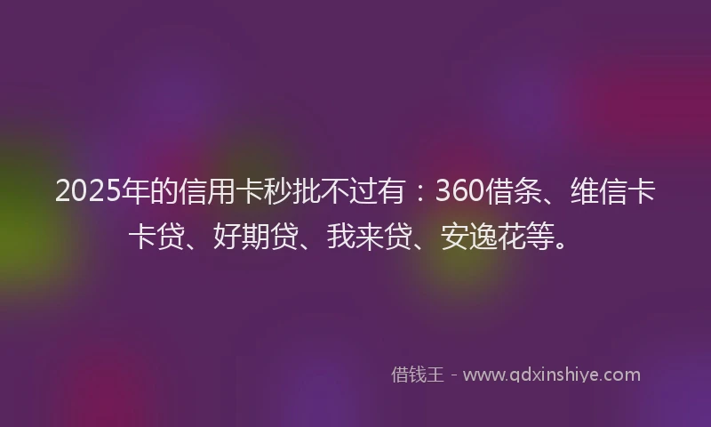 2025年的信用卡秒批不过有：360借条、维信卡卡贷、好期贷、我来贷、安逸花等。