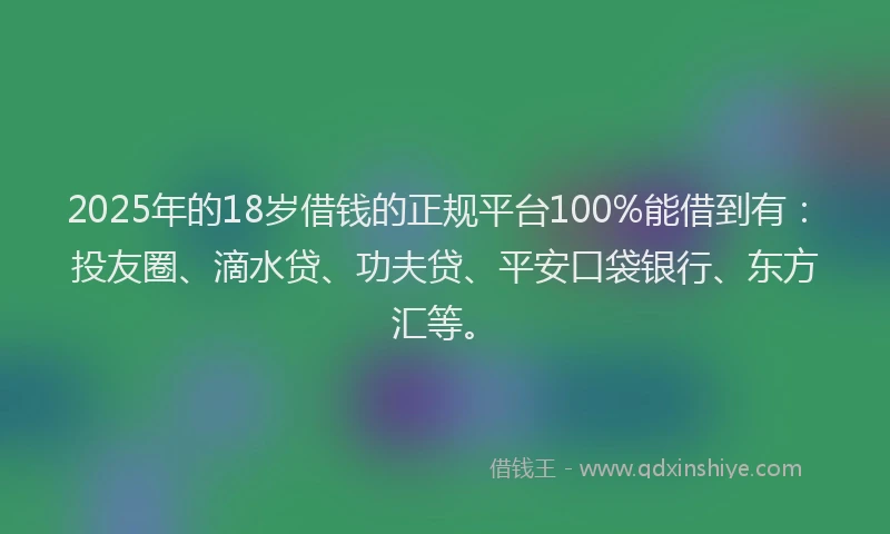 2025年的18岁借钱的正规平台100%能借到有：投友圈、滴水贷、功夫贷、平安口袋银行、东方汇等。