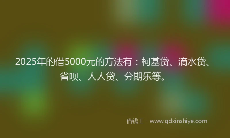 2025年的借5000元的方法有：柯基贷、滴水贷、省呗、人人贷、分期乐等。