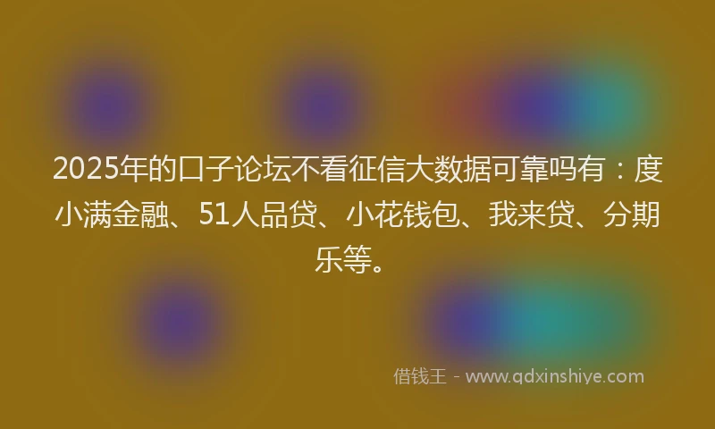 2025年的口子论坛不看征信大数据可靠吗有：度小满金融、51人品贷、小花钱包、我来贷、分期乐等。