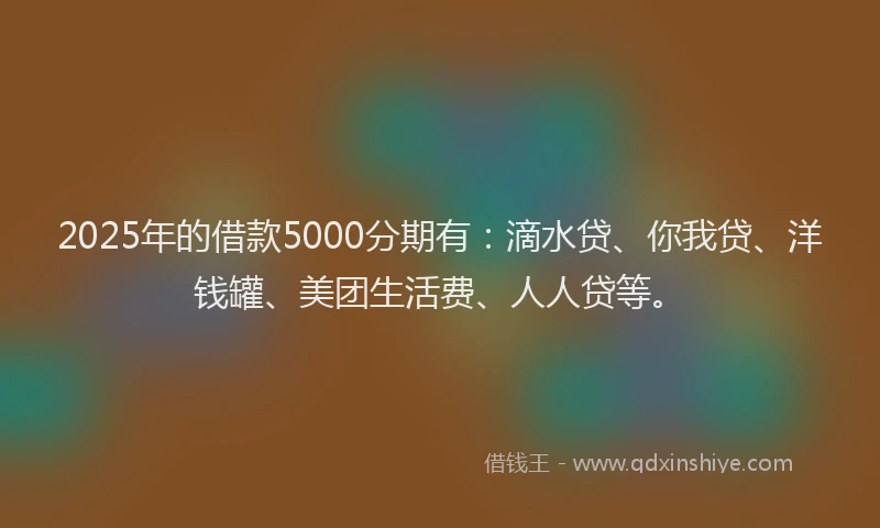 2025年的借款5000分期有：滴水贷、你我贷、洋钱罐、美团生活费、人人贷等。