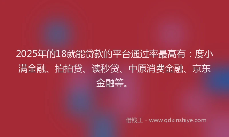 2025年的18就能贷款的平台通过率最高有：度小满金融、拍拍贷、读秒贷、中原消费金融、京东金融等。