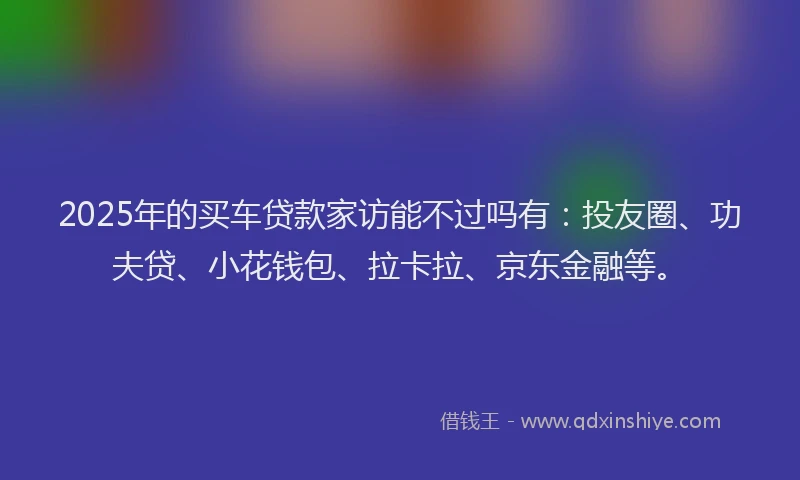 2025年的买车贷款家访能不过吗有：投友圈、功夫贷、小花钱包、拉卡拉、京东金融等。