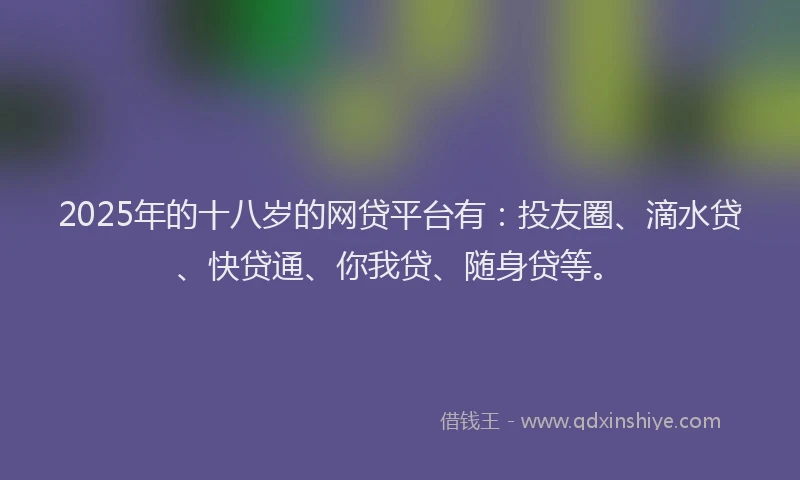 2025年的十八岁的网贷平台有：投友圈、滴水贷、快贷通、你我贷、随身贷等。