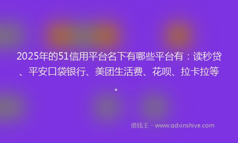2025年的51信用平台名下有哪些平台有：读秒贷、平安口袋银行、美团生活费、花呗、拉卡拉等。