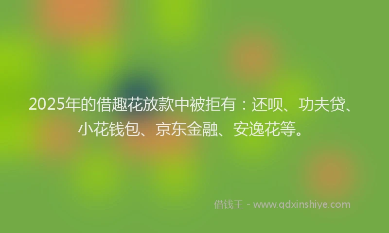 2025年的借趣花放款中被拒有：还呗、功夫贷、小花钱包、京东金融、安逸花等。