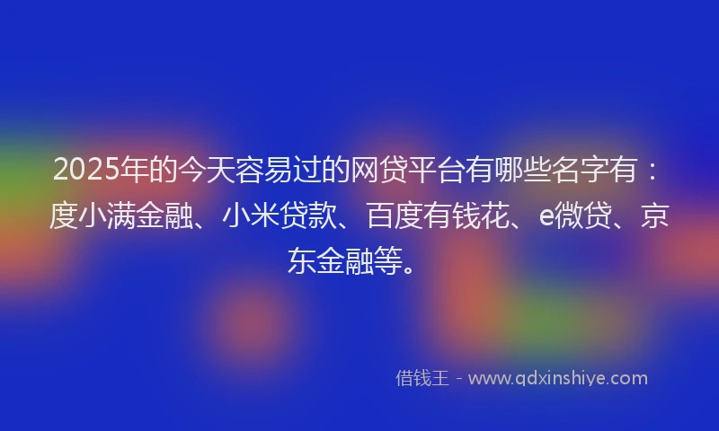 2025年的今天容易过的网贷平台有哪些名字有：度小满金融、小米贷款、百度有钱花、e微贷、京东金融等。
