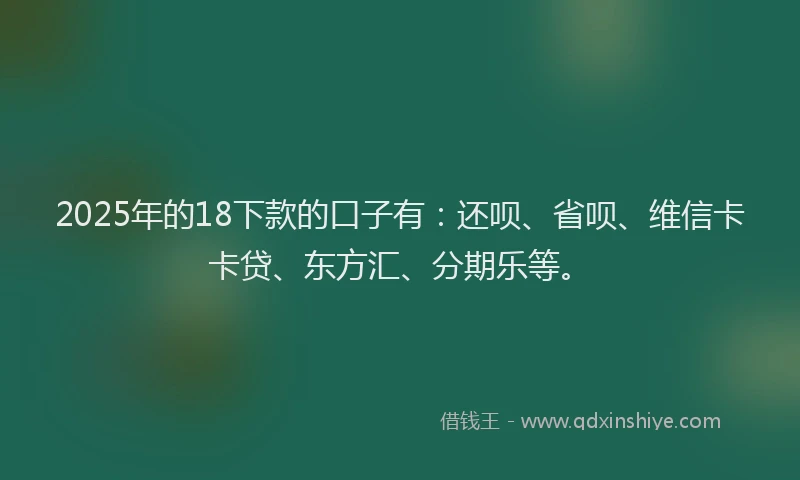 2025年的18下款的口子有：还呗、省呗、维信卡卡贷、东方汇、分期乐等。