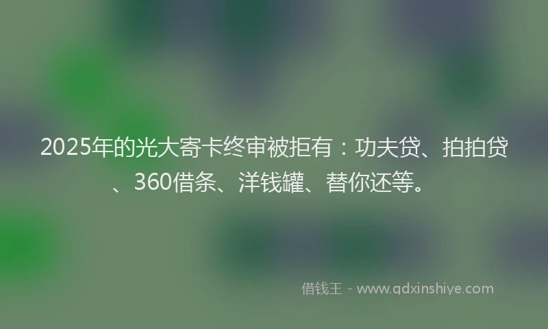 2025年的光大寄卡终审被拒有：功夫贷、拍拍贷、360借条、洋钱罐、替你还等。