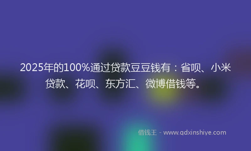 2025年的100%通过贷款豆豆钱有：省呗、小米贷款、花呗、东方汇、微博借钱等。