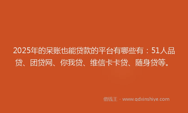 2025年的呆账也能贷款的平台有哪些有：51人品贷、团贷网、你我贷、维信卡卡贷、随身贷等。