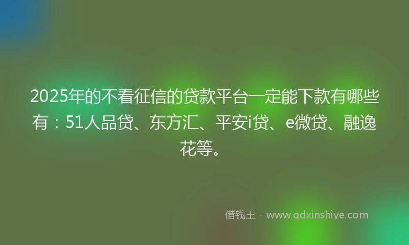 2025年的不看征信的贷款平台一定能下款有哪些有：51人品贷、东方汇、平安i贷、e微贷、融逸花等。