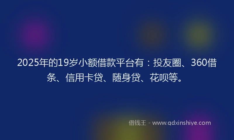 2025年的19岁小额借款平台有：投友圈、360借条、信用卡贷、随身贷、花呗等。