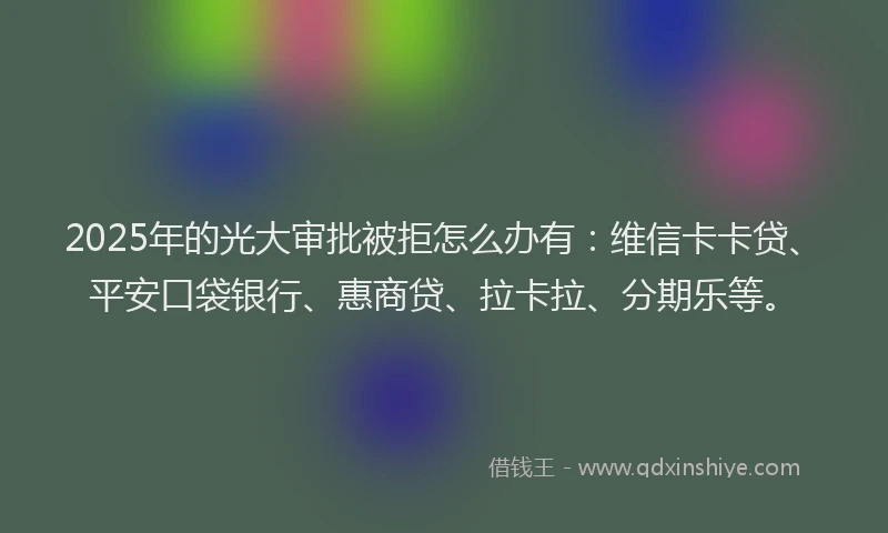 2025年的光大审批被拒怎么办有：维信卡卡贷、平安口袋银行、惠商贷、拉卡拉、分期乐等。