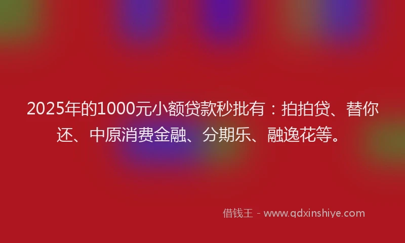 2025年的1000元小额贷款秒批有：拍拍贷、替你还、中原消费金融、分期乐、融逸花等。