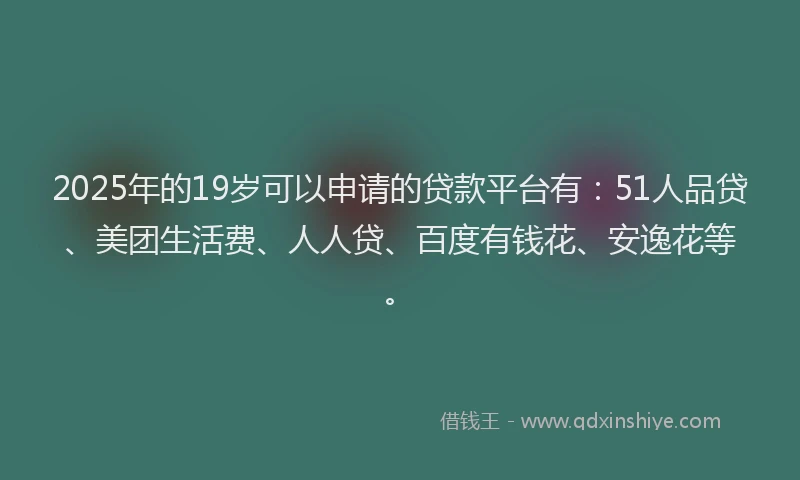 2025年的19岁可以申请的贷款平台有：51人品贷、美团生活费、人人贷、百度有钱花、安逸花等。