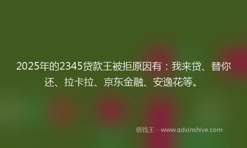 2025年的2345贷款王被拒原因有：我来贷、替你还、拉卡拉、京东金融、安逸花等。