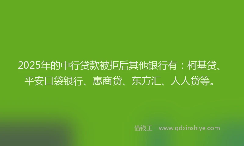 2025年的中行贷款被拒后其他银行有：柯基贷、平安口袋银行、惠商贷、东方汇、人人贷等。